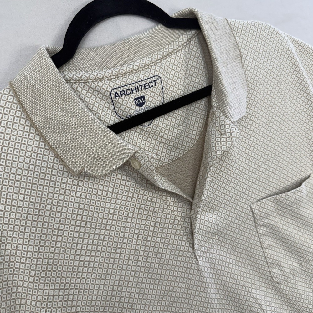 Architect Mens Polo Shirt XXL Short Sleeve Tan Beige Pattern Casual Golf
